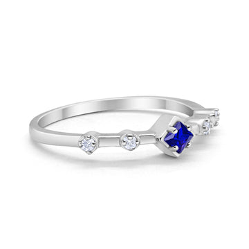 Half Eternity Band Ring Simulated Blue Sapphire CZ 925 Sterling Silver